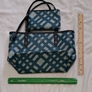 Coach Teal and Black Patterned Tote Set